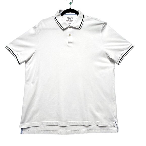 NEW Chaps Mens White Polo Shirt XL Black Tipped Collar & Sleeves Excellent - Picture 3 of 7